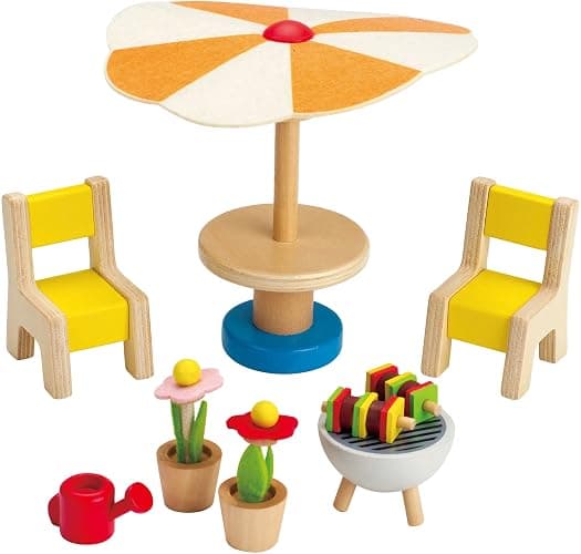 Hape Wooden Patio Set| Pretend Doll House Furniture with Accessories for Kids - Image 1
