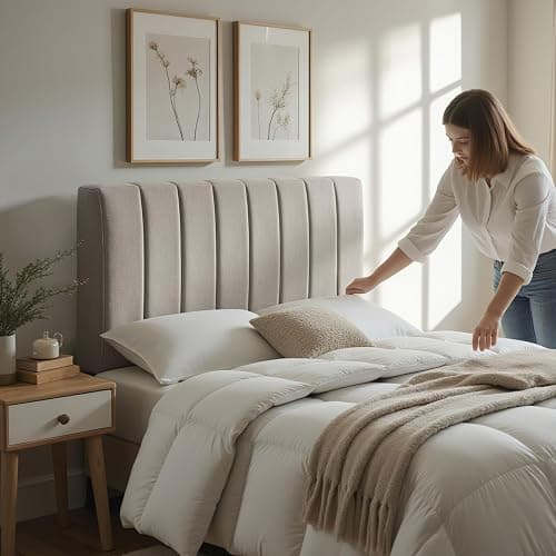 Nestl Upholstered Twin Headboard - Easy Assemble Channel Stitched Headboard Twin Size - Wall Mounted Headboards with 3D Soundproof Wall Panels Peel & Stick Floating Headboards, Silver thumbnail 7
