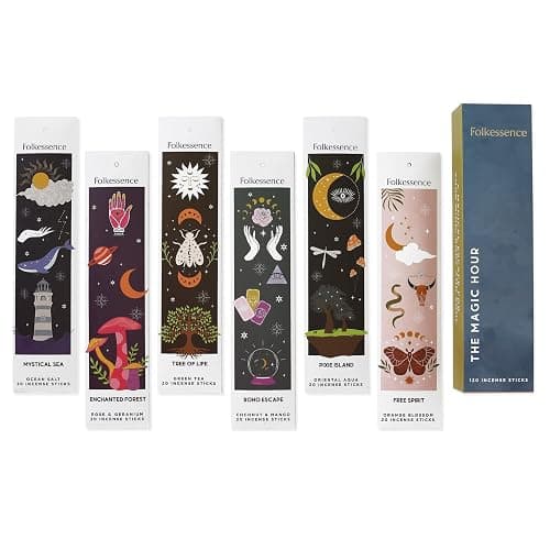 Folkulture Incense Sticks | Set of 6 (120 Insence-Sticks) | 45 Mins Burn Time | Non Toxic Coconut Mango, Aqua, Green Tea, Rose Geranium, Orange Blossom Inscents-Sticks for Women - Image 1