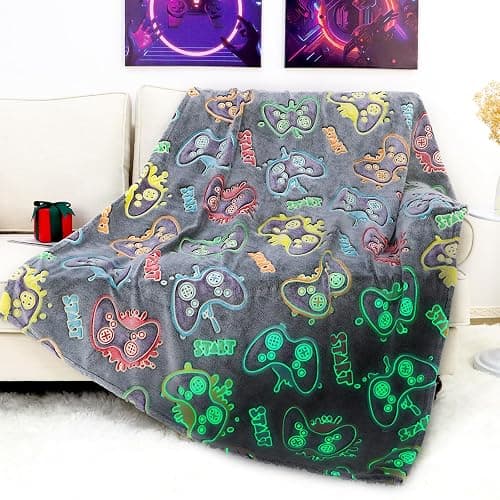 OHOIT Gamer Gifts for Teen Boys Kids Gaming Controller Toys - Glow in The Dark Blanket Gamepad Gifts for 2 4 6 8 10 11 Year Old Boys - Game Room Decor for Men Son Boyfriend Birthday Christmas 50"x60" - Image 1