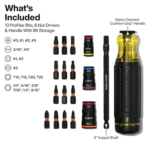 Klein Tools 32303HD Impact Driver Set, 20-in-1 SAE Impact Rated Sockets and Screwdriver Tool with Phillips, Slotted, Square and Torx Tips thumbnail 3