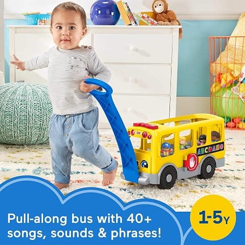 Fisher-Price Little People Toddler Toy Big Yellow School Bus & Community Heroes Set, Musical Pull-Along Vehicle & Figures for Kids Ages 1+ Years (Amazon Exclusive) thumbnail 3
