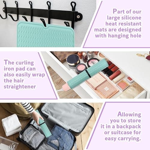 Oversize Silicone Heat Resistant Mat, Heat Mat with for Curling Iron, Travel Cover Cushion for Curling Irons, Hair Bands and Styling Tools(15.7" X 11.8") (Pink) thumbnail 5
