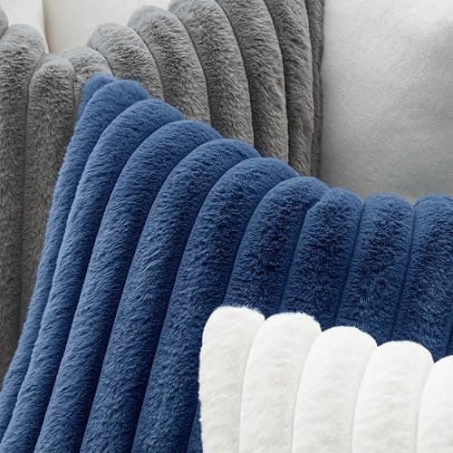 MIULEE Faux Fur Decorative Throw Pillow Covers 18x18 Set of 2 Navy Blue | Coastal Modern Art Home Decor Soft Plush Couch Pillows Cozy Fluffy Cushion Covers for Sofa Bed Living Room thumbnail 5