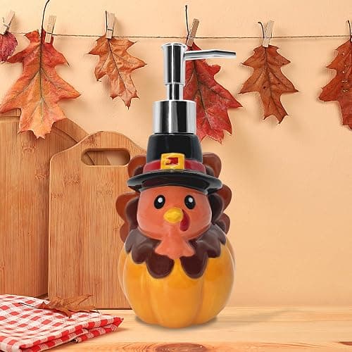 Thanksgiving Turkey Soap Dispenser, Thanksgiving Turkey Bathroom Decor Ceramic Soap Dispenser for Kitchen Countertop, Thanks Bathroom Decorations Refillable Hand Soap Dispenser with Pump Kitchen Decor thumbnail 5