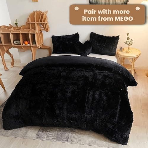 MEGO Luxury Fluffy Body Pillow Cover, 20x54 Shaggy Faux Fur Body Pillow Case, Black Soft Plush Fuzzy Body Pillowcase, Decorative Furry Long Bed Pillow with Zipper Closure Hug Pillow for Bedroom Black thumbnail 7