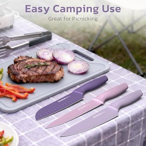Astercook Knife Set, 13 Pieces Kitchen Knives Set with Healthy Anti-Rust Coating, Dishwasher Safe, Stainless Steel Chef Knife Sets with 6 Blade Guards, Perfect Holiday Gifts for Kitchen Purple thumbnail 5