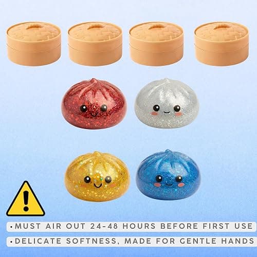Glitter Dumpling Squishy Mystery Box - Smile Happy 4 PCS 2026 Upgraded Dumplings Squishes for Adults Teens Squeeze Silver Gold Red Blue Stuff Supplies thumbnail 6