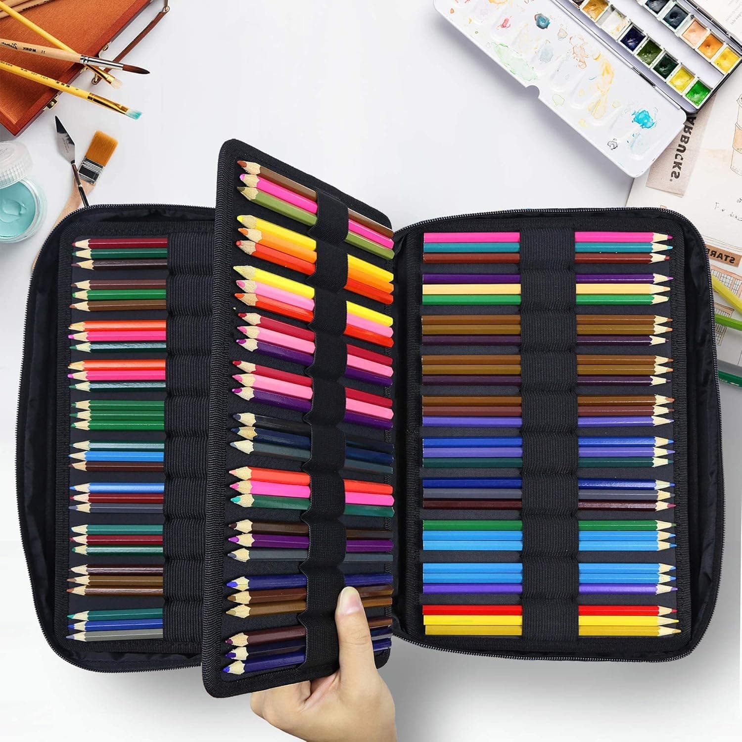 YOUSHARES Estuche para lapices 300 ranuras, Estuche de tela Oxford con cierre, guarda 300 lapices de colores o 200 boligrafos de gel para lapices Prismacolor y boligrafos de gel (Azul Quicksand) thumbnail 5