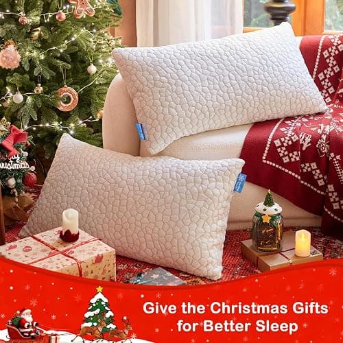 QUTOOL Cooling Pillow for Sleeping 2 Pack, Luxury Shredded Memory Foam Bed Queen Pillows Set of 2, Cool Pillow for Hot Sleepers Adjustable Firm Pillow for Side, Back, Stomach Sleepers Soft Yet Support thumbnail 3