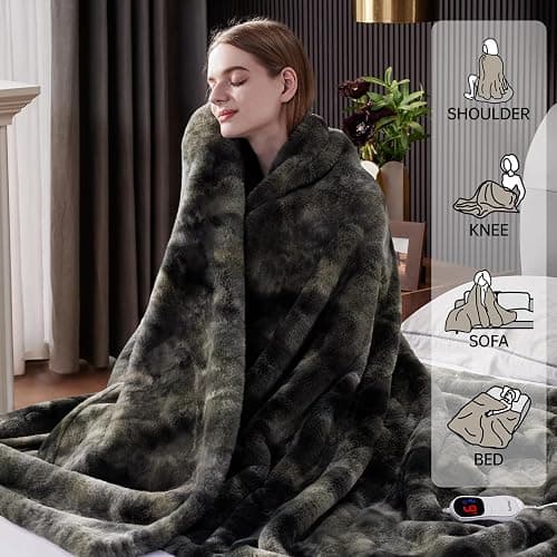 Guohaoi Heated Blanket Electric Throw, Soft Faux Rabbit Fur Electric Blanket with 10 Heating Levels 5 Sitting Timer Auto Off, Cozy Warm Heating Blankets, Machine Washable(50"×60" Dark Grey) thumbnail 2