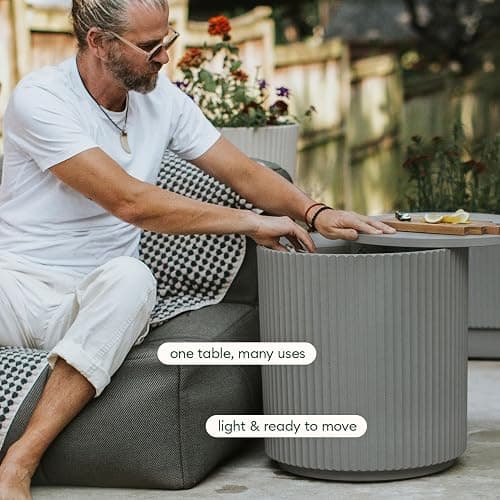 Veradek 21in Outdoor Cooler Side Table, Modern, Stone-Plastic Composite, Gray, Weather Resistant, Made in Canada thumbnail 5