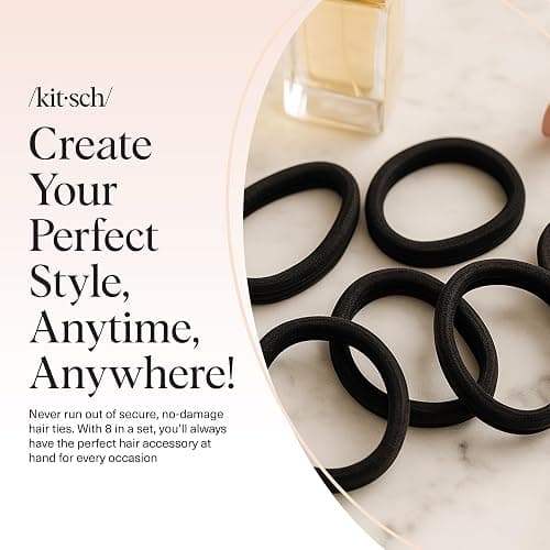 Kitsch Hair Ties No Damage - Strong, Stretchy Hair Bands | Soft Nylon Ponytail Holders, Snag-Free Rubber Bands, Perfect for Updos & Braids | Ideal Gifts for Women - Black, 8pcs thumbnail 8
