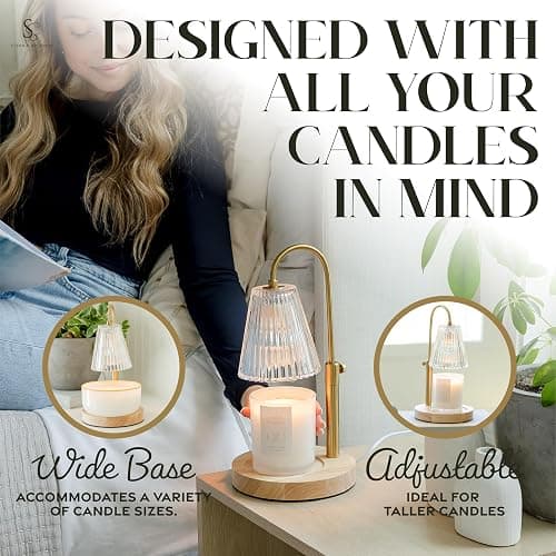 STERN & SPLENDID Adjustable Wood Candle Warmer Lamp for Jar Candles – Large Round Base, Dimmable Electric Candle Melter with Timer, Flameless Candle Heating Lamp with 4 Halogen Light Bulbs thumbnail 4
