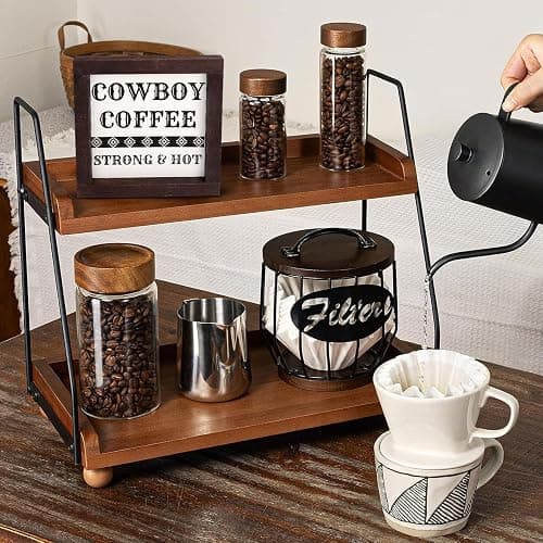 Nichake Framed Western Kitchen Decor, Cowboy Coffee Strong & Hot Wooden Sign, Farmhouse Coffee Bar Decor for Tiered Tray thumbnail 4
