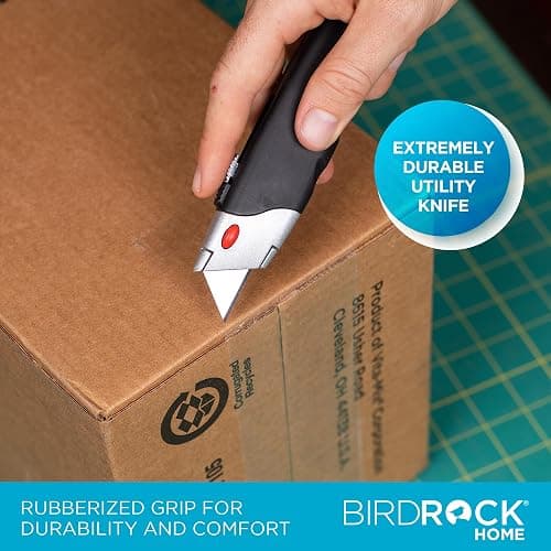 INTERNET'S BEST Premium Utility Knife Set | Retractable Box Cutter with Rubber Handle | Heavy-Duty Cutting for Cardboard, Carpet, Plastic | Retractable Blade | Includes 2 Razor Knives & Extra Blades thumbnail 5