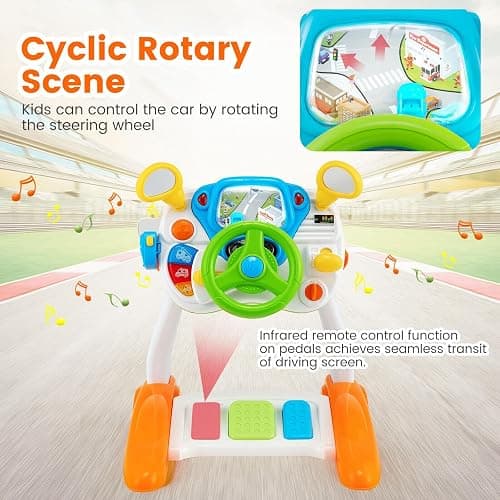 Freestanding Electronic Steering Wheel Driving Simulator Toy With Pedals And Stool, Lights and Sounds Activity Toy for Kids thumbnail 4