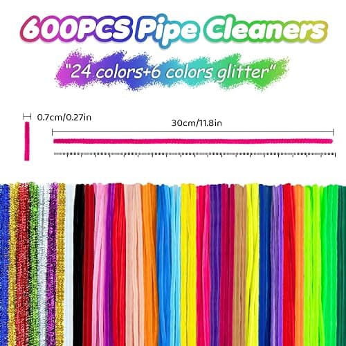 Acerich 600 Pcs Pipe Cleaners 30 Colors Chenille Stems DIY Art Craft Decorations (7 mm x 12 Inch) thumbnail 2