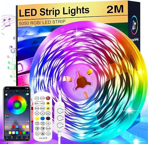 FUPT 2M Ruban Led, Bande Led 5050 RGB, Télécommande Multicolore Flexible Led Ruban, Synchronisé Avec La musique, Convient Pour La Musique A La Maison, Salon, Cuisine - Image 1