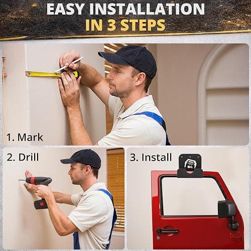 WIPHANY 4 Pcs Removable Door Storage Hanger with Rubber Wall Mount Heavy Duty Door Hanger Storage Holder Bracket Rack For1956-2020 Wrangler CJ YJ TJ LJ JK JKU JL JLU & 2021 Gladiator JT On Garage Pack thumbnail 5
