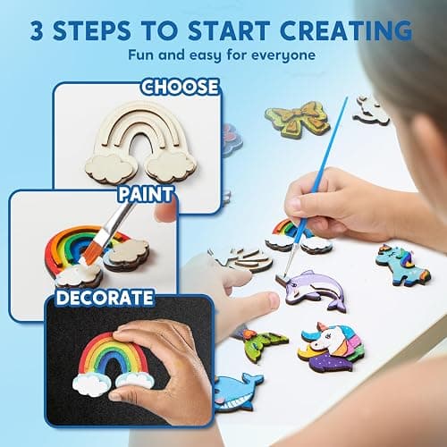 JOYIN 12 pcs Fantasy Wooden Magnets, Kids Unicorn Painting Craft, Spring and Rainy Day Activities School Art Projects, Toys for Kids Aged 3+ Birthday Easter thumbnail 4