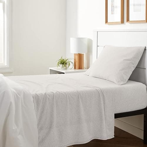 Amazon Basics 3 Piece Bed Sheet Set, 100% Cotton Jersey, Includes Super Soft, Flat and Fitted Sheets, Pillowcase, Twin, Oatmeal, Solid - Image 1