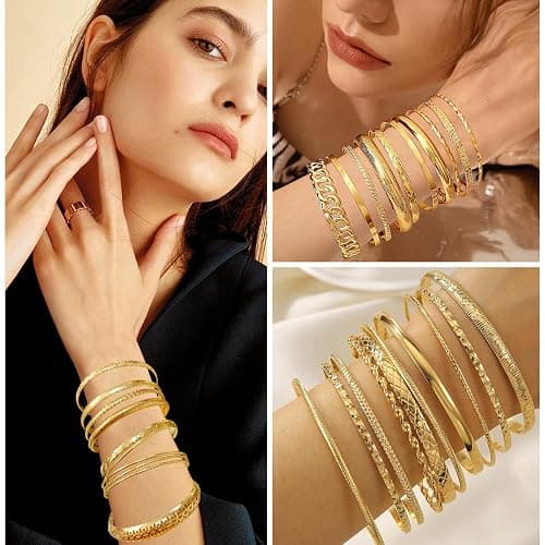 Uwiyo 10-12 Stück Gold Armreif für Damen, Stapelbare Gold Armband Böhmen Manschette Armreif Indischer Armbänder Schmuck für Frauen Mädchen thumbnail 5