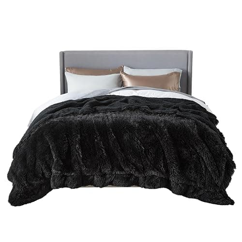 Bedsure GentleSoft Fluffy Black Blankets Queen Size for Bed, Thick Sherpa Faux Fur Fleece Fuzzy Plush Winter Warm Soft Full Queen Blankets, Bedroom Decor Black Gifts Cozy Gifts for Women Men, 90x90 - Image 1