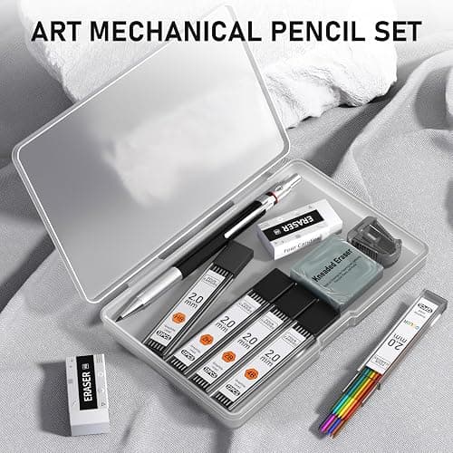 Four Candies 2MM Mechanical Pencil Set with case, Artist Led Pencil Metal Lead Holder with 60PCS Graphite Lead Refill (HB, 2H, 2B, 4B, Color) Kneaded Eraser, Sharpener for Writing, Drawing, Sketching thumbnail 9