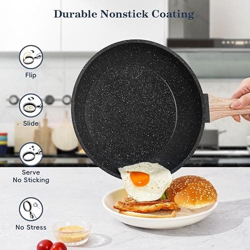 SODAY 12 Pcs Pots and Pans Set, Nonstick Cookware Sets Black Granite Induction Cookware, Non-toxic Healthy Non Stick Kitchen Cooking Set with Frying Pans Set, Saucepans,Steamer (PFAS, PFOA, PFOS Free) thumbnail 5