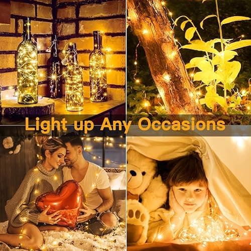 6 Pack Fairy Lights Battery Operated 7ft 20 LED Mini String Lights Twinkle Lights Silver Wire Firefly Starry Moon Lights for Mason Jars Wedding Party Christmas Centerpiece Table Decorations,Warm White thumbnail 7