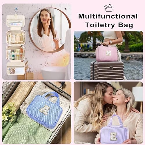 TOPEAST Travel Hanging Toiletry Bag Initial Makeup Bag for Women Teen Girls - Birthday Gifts for Women Teen Girls, Gifts for Daughter Sister Friends Mom Her - Letter A, Blue thumbnail 6