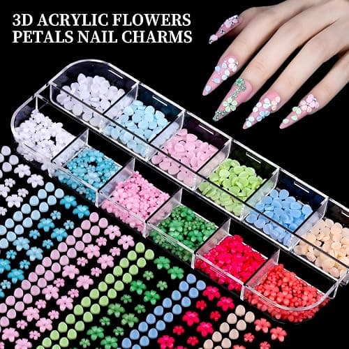 FANDAMEI Nail Charms, 8-Box Nail Charms and Gems, Fruit Bow Hawaii Flowers Petals 3D Nail Art Charms Bulk, Charms Y2K for Nails, Colorful Bubble Beads Nail Rhinestones, Gold Studs Nail Pearls for DIY thumbnail 5