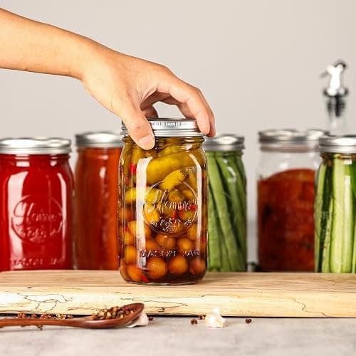 12 Pack Wide Mouth Mason Jars 32 oz - Heavy Duty Glass Quart Mason Jars With Airtight Lids for Pickling, Canning, Food Storage, Meal Prep and Fermenting, Leak Proof thumbnail 6
