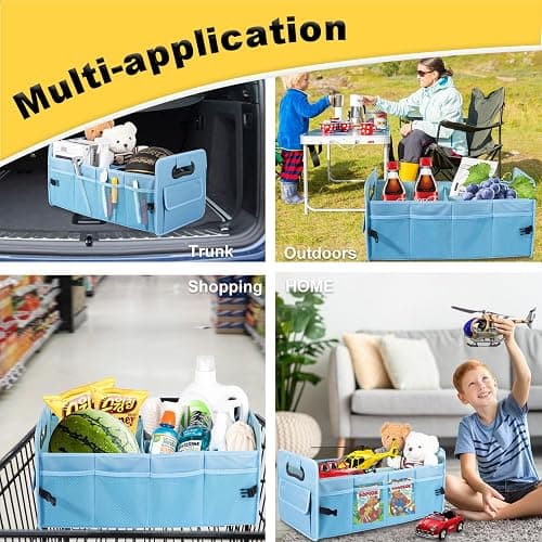 JiatuA Car Trunk Organizer, Car Organizers and Storage Collapsible Multi Compartment Container Box, Adjustable Car Accessories for SUV Sedan Truck, Standard Size, Light Blue thumbnail 4