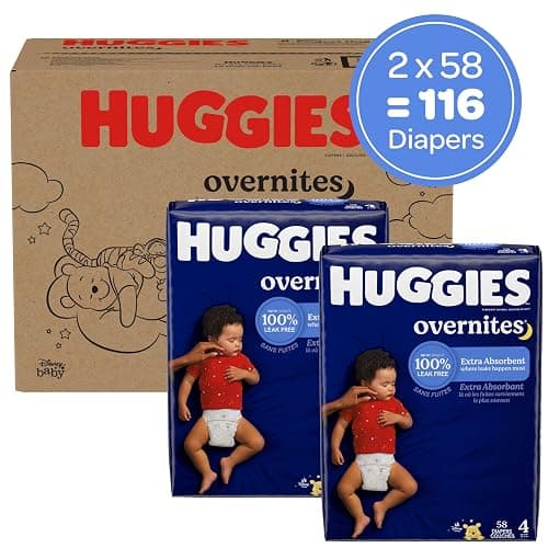 Huggies Size 4 Overnites Baby Diapers: Overnight Diapers, Size 4 (22-37 lbs), 116 Ct (2 Packs of 58), Packaging May Vary thumbnail 2