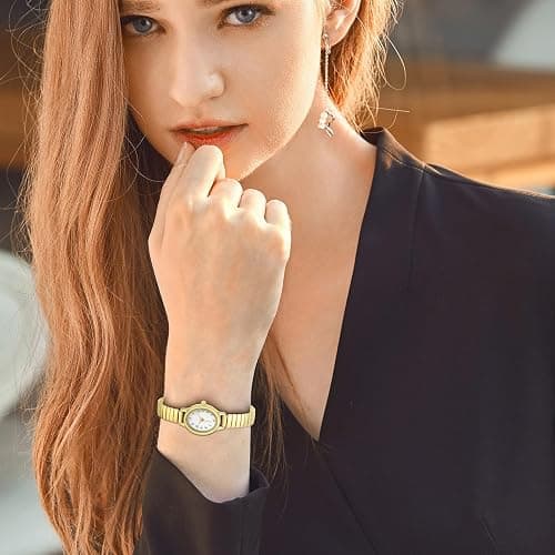 TWOPTION Gold Watches for Women, Waterproof Women's Easy Reader Watch Analog Women Watch with Alloy Steel Expansion Band thumbnail 6