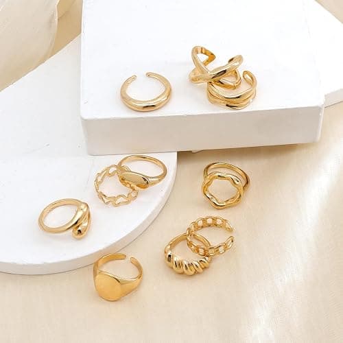 FUTIMELY 14K Gold Stackable Knuckle Rings Set for Women Teen Girls,Aesthetic Silver 10Pcs Trendy Dainty Open Midi Rings Set,Midi Finger Rings Pack Jewelry Gifts thumbnail 6