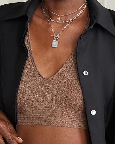 MJartoria Layered Initial Necklaces for Women Trendy, 14K Gold Plated Brass Simple Star Choker Square Letter Pendant Necklace, Paperclip Chain Necklaces Jewelry Gifts thumbnail 7