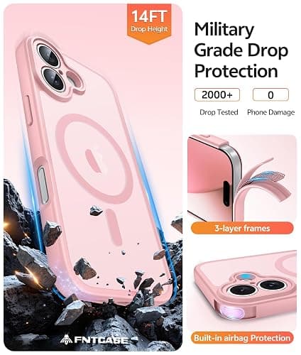 FNTCASE for iPhone 17 Case: [Compatible with Magsafe] Translucent Matte Cases with [Full Camera Protection] [Screen Protector] Military Grade Shockproof Protective Phone Cover - Light Pink thumbnail 5