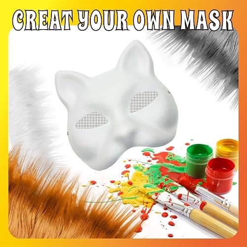 DIY Cat Mask Kit with Fur & Eye Mesh and Felt Sheet,DIY Cat Mask All-in-One to Paint, Blank White Mask for Cosplay Christmas thumbnail 8
