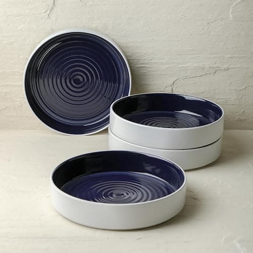 Stone Lain Elica 24-Piece Modern Dinnerware Set Stoneware, Plates and Bowl Sets for 8, Navy and White thumbnail 7