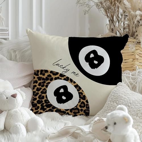 Foritho Trendy Leopard Lucky 8 Ball Pillow Covers 18x18, Cheetah Leopard Print Room Decor, Funky Preppy Leopard and Black Billiards Decorative Throw Pillow Covers for Girls Dorm Apartment thumbnail 2