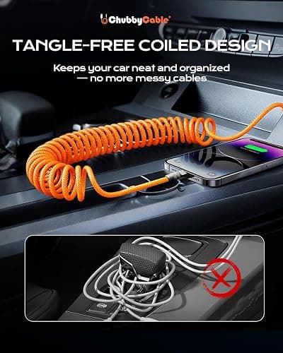 chubbycable Curly Chubby 240W Coiled USB C Fast Charging Cable Durable Braided Charger Cord for Car Compatible with iPhone 17-15 Series iPad, Orange, Type-C to Type-C, 2.13FT-6.56FT thumbnail 3