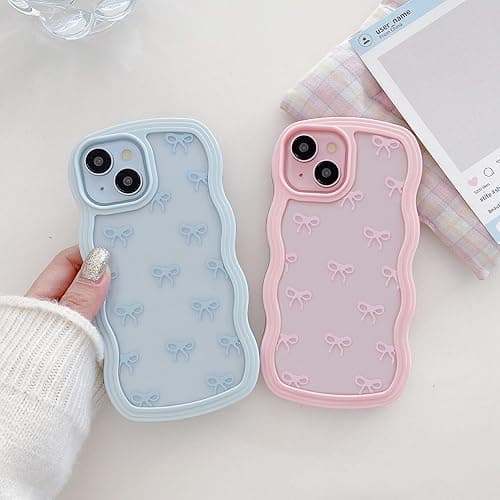 QLTYPRI Bow Case for iPhone 13/iPhone 14, Clear Cute Ribbon Bow Phone Case Curly Wavy Aesthetic Phone Case, Slim Soft Transparent Shockproof Protective Cover for Women Girls - Purple - iPhone 13/14 - Purple thumbnail 2