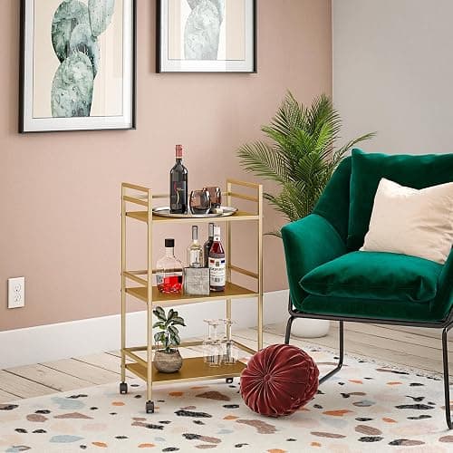 Novogratz Helix Small Bar Cart for the Home, 3 Tier Rolling Cart With Wheels, Kitchen Cart with Storage for Beverages and Wine, Gold thumbnail 5