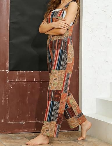Himosyber Women's Patchwork Dual Pocket Jumpsuit Loose Floral Print Bohemian Wide Leg Bib Overall thumbnail 4