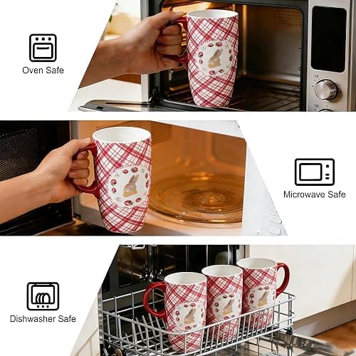 Topadorn Coffee Mug with Gift Box – 17 Oz Ceramic Travel Mug, Cute Bunny Cup with Spill-Proof Lid, Microwave & Dishwasher Safe, Pink Grid Rabbit Design thumbnail 7
