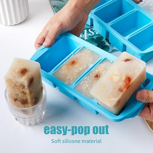 WENQING Silicone Freezer Tray with Lid 2 Pack Silicone Freezer Molds - Large Ice Cube Tray - Makes 8 Perfect 1 Cup Portions Soup Cubes Meal Prep Containers- Oven & Dishwasher Safe thumbnail 6