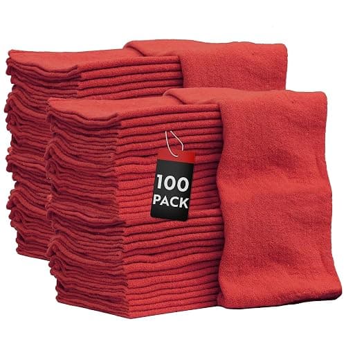 Nabob Wipers Auto Mechanic Shop Towels 100 Pack Bulk Rags 100% Cotton Commercial Grade Shop Rags Size 14"x14" (100 Pack, Red) - Image 1